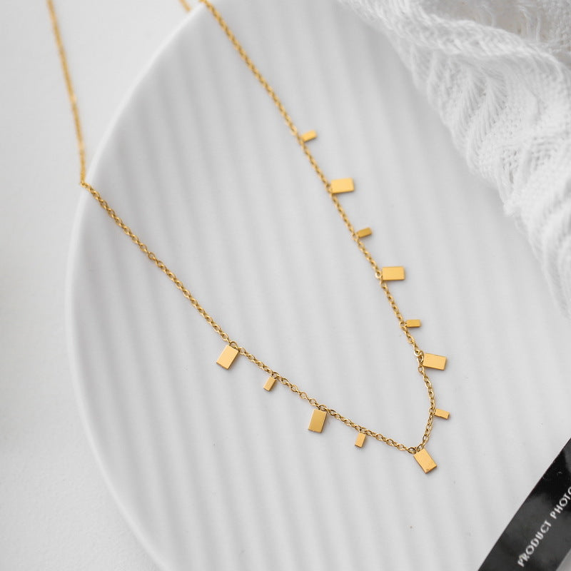 Wholesale Tassel Rectangular Small Piece Titanium Steel Necklaces